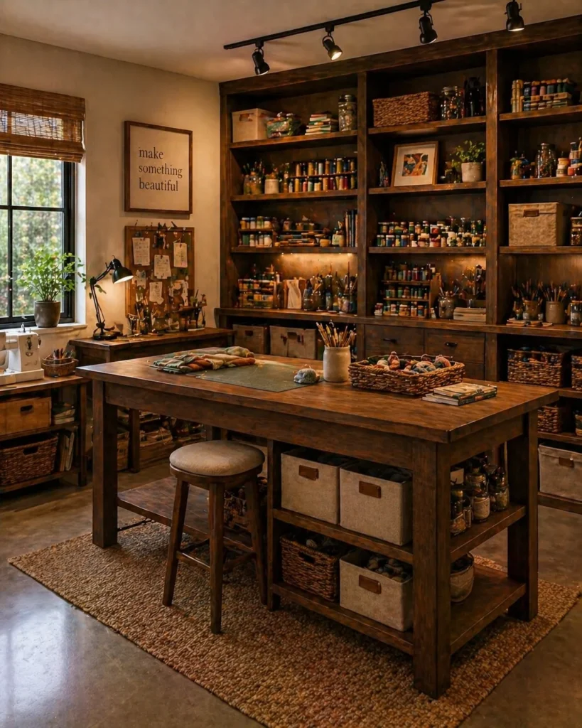 Craft Room with Chestnut Shelves Idea