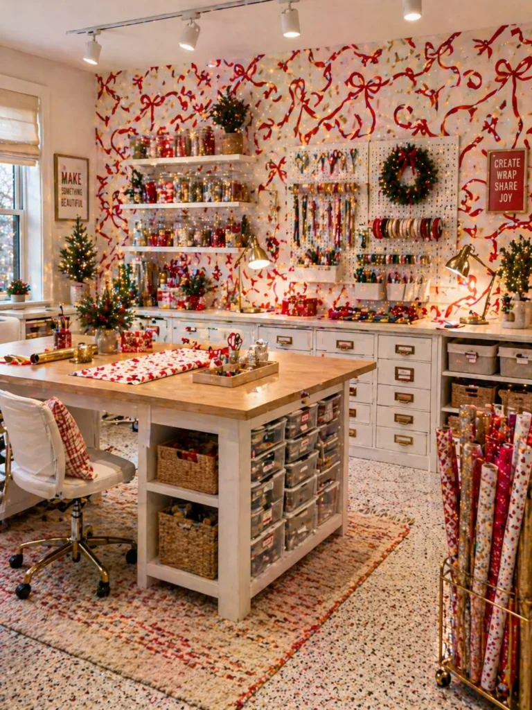 Craft Room Ribbon Wrap Pattern Wall Idea