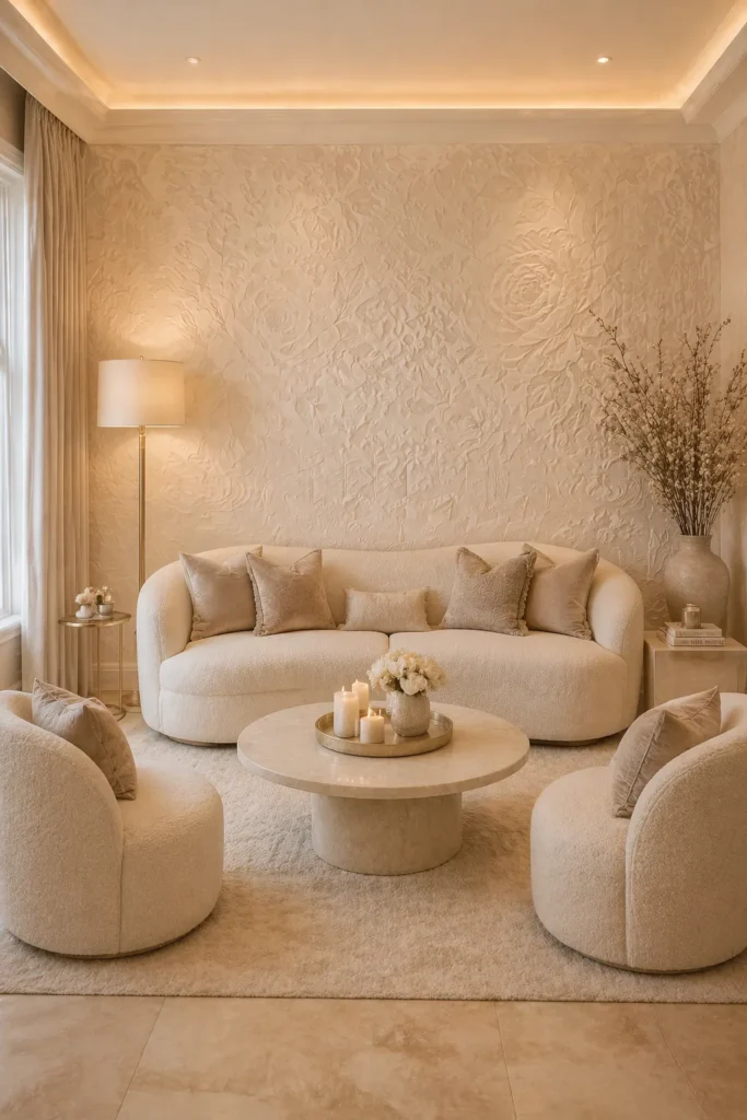 Cream Lace Pattern Living Room Wall Idea