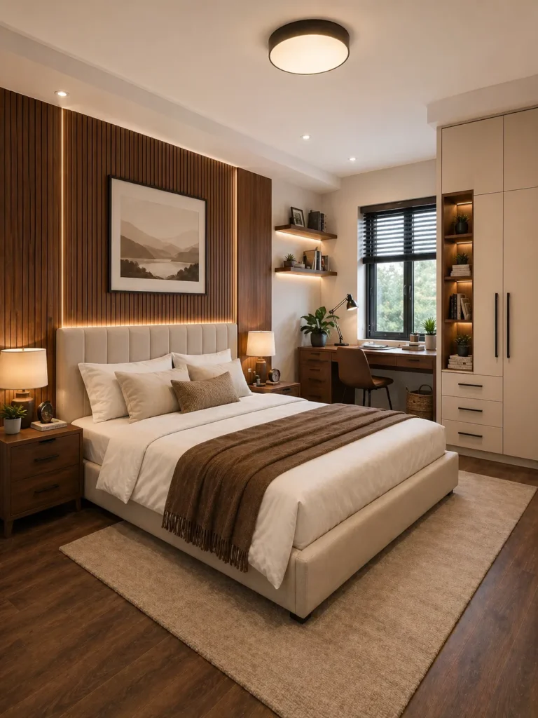 Cream and Walnut Bedroom Idea