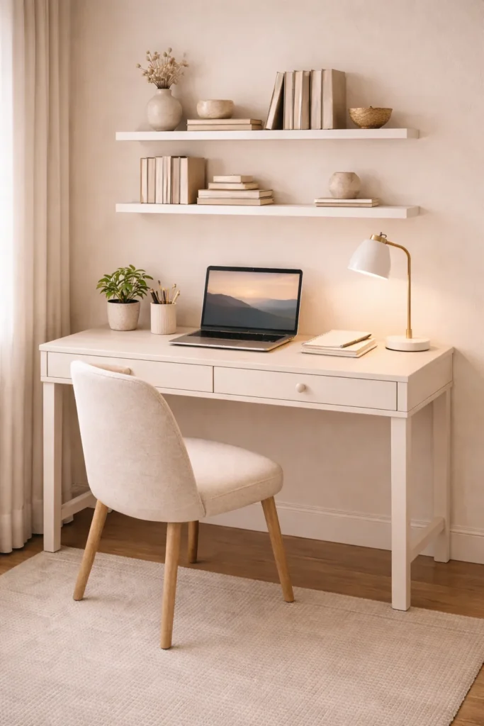 Cream Tone Workspace Desk Setup Idea