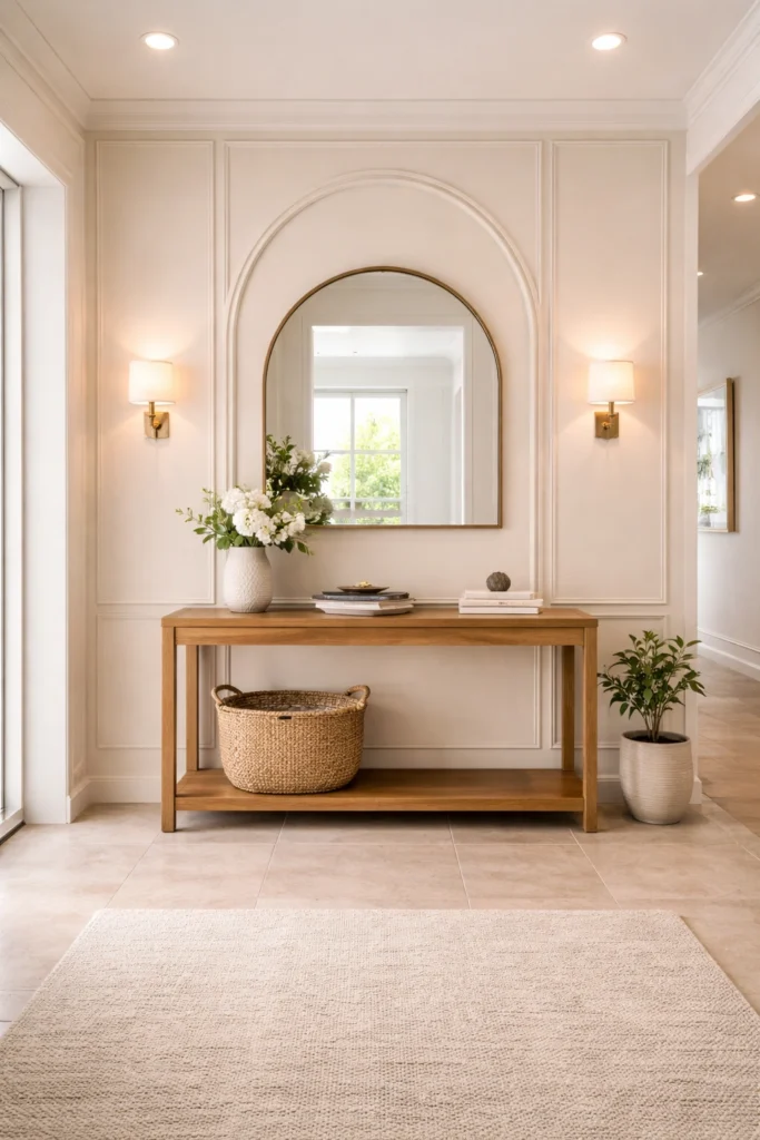 Cream Arch Entryway Wall Paneling Idea