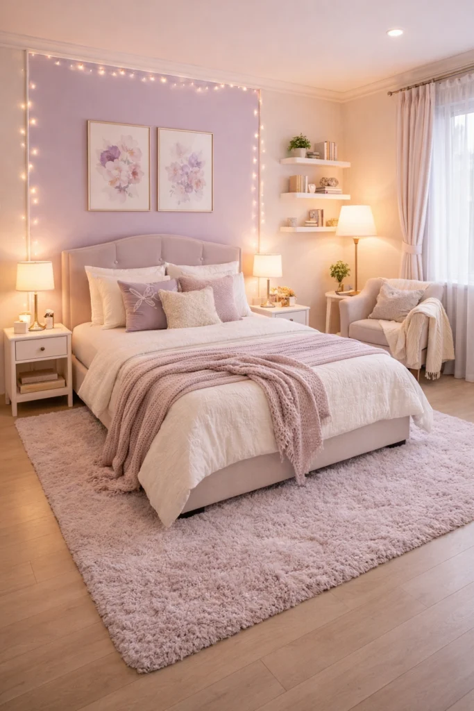 Cream & Lavender Cozy Bedroom Idea