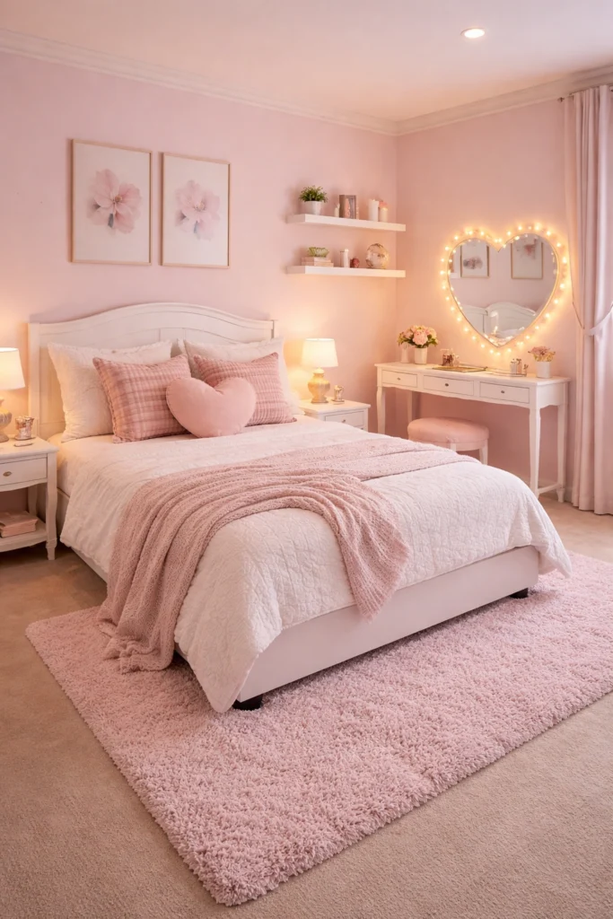 Cute Heart Mirror Bedroom Idea