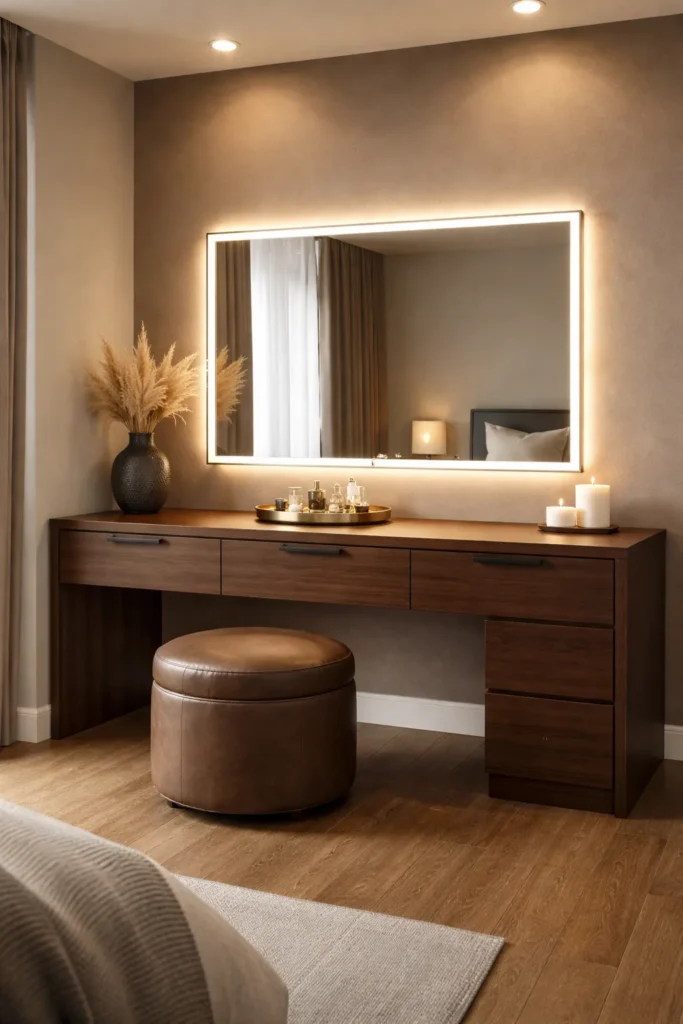 Dark Walnut Vanity with Modern Drawers Idea