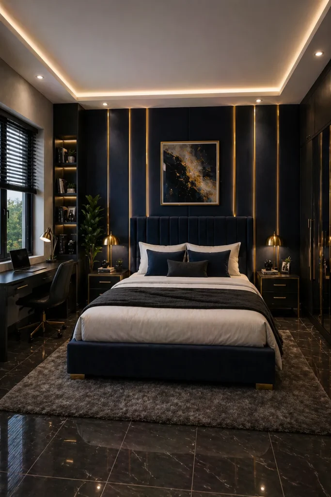 Dark Navy Luxe Bedroom Idea
