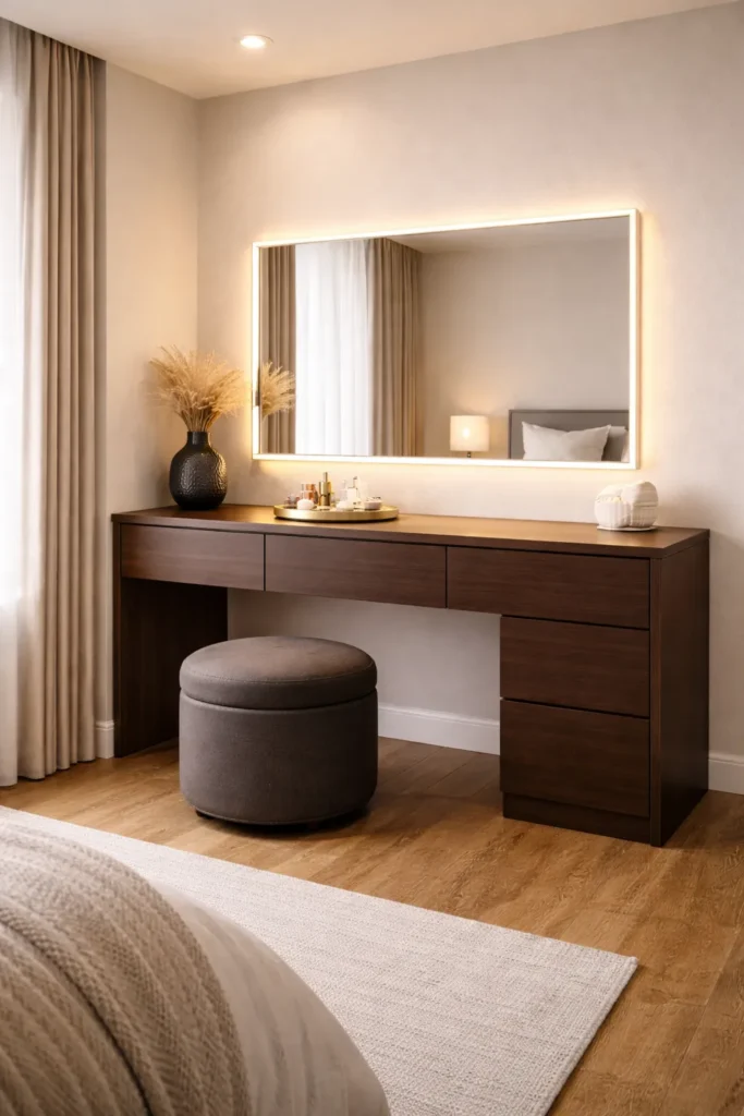 Dark Espresso Vanity with Modern Mirror Idea