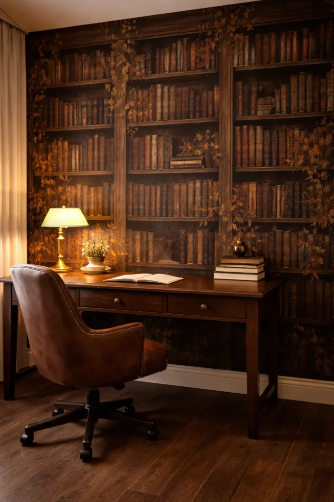 Dark Academia Fall Library Wallpaper Idea
