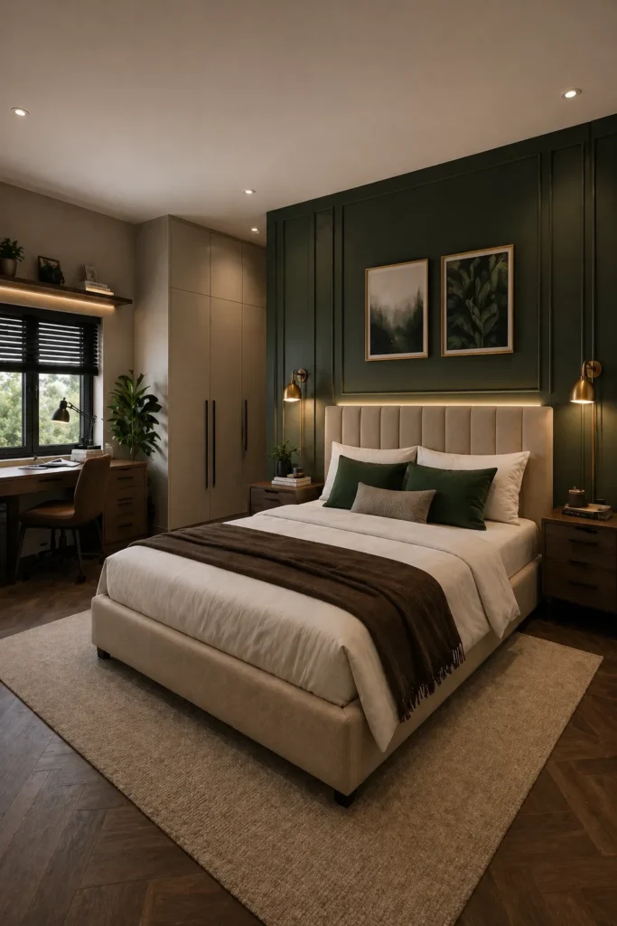Dark Green Panel Bedroom Idea