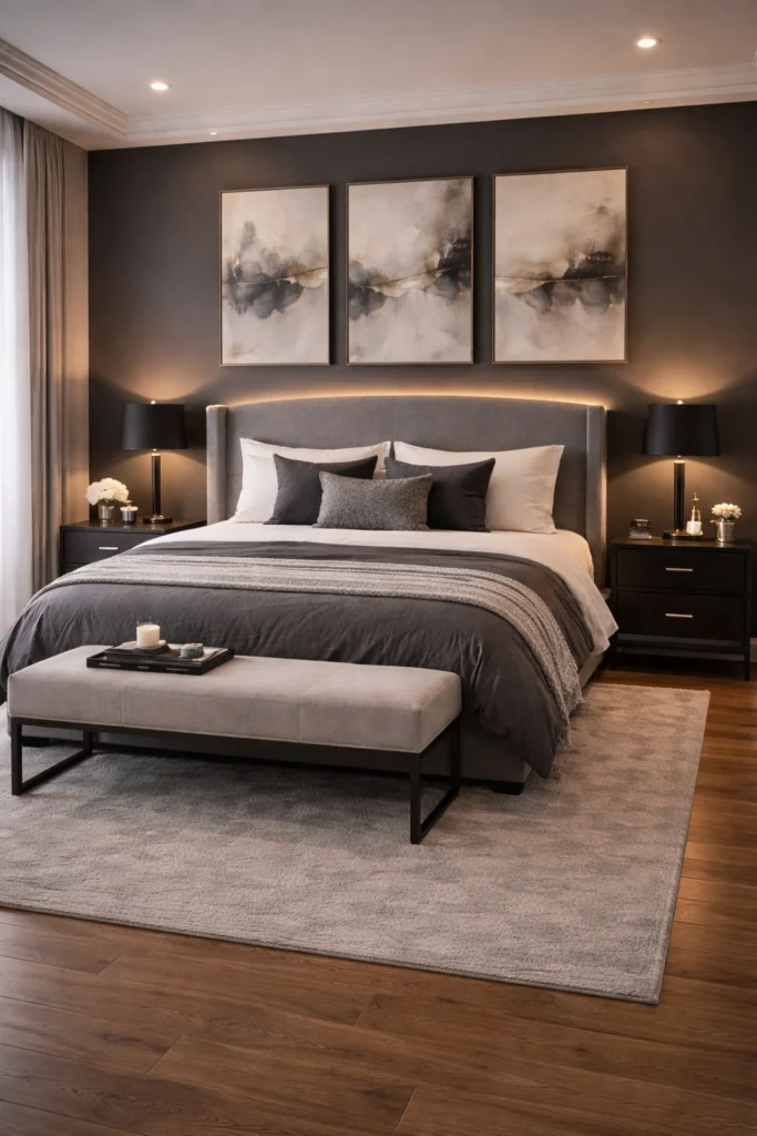 Dark Grey Accent Wall Luxury Bedroom Idea