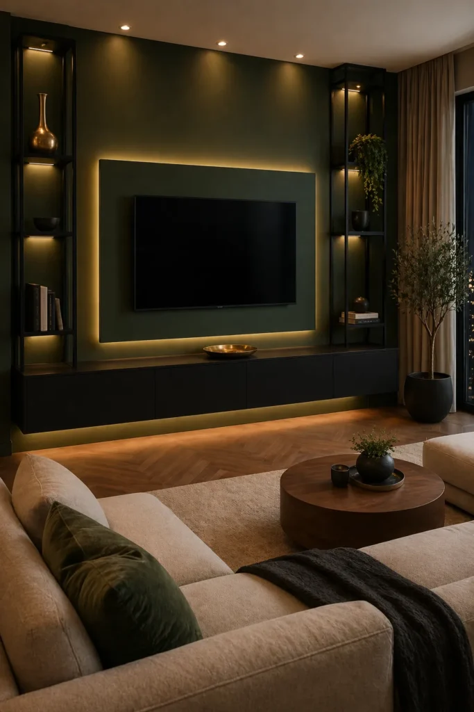 Deep Green Feature Media Wall Idea
