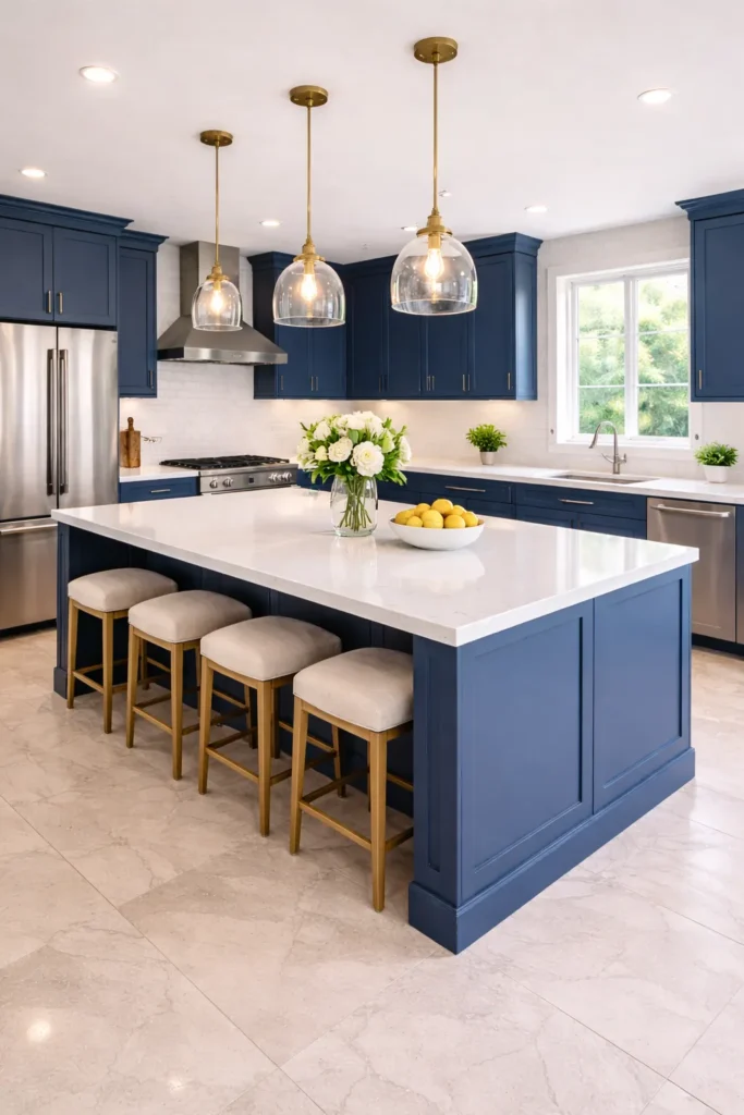 Deep Blue Kitchen with Statement Island Idea