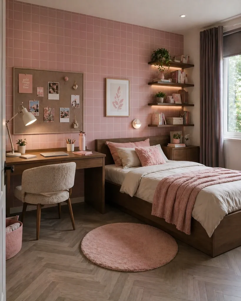 Dusty Pink Grid Wallpaper for Teen Bedroom Style Idea