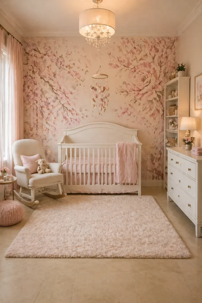 Dusty Pink Cherry Blossom Nursery Wall Idea