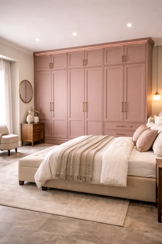 Dusty Rose Wardrobe with Fluted Side Panels Idea