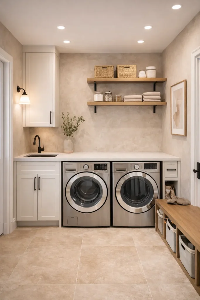 Earth Tone Laundry Room with Textured Walls Idea
