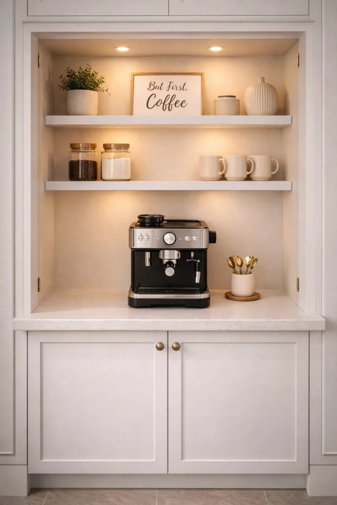 Elegant Built-in Cabinet Coffee Bar Idea
