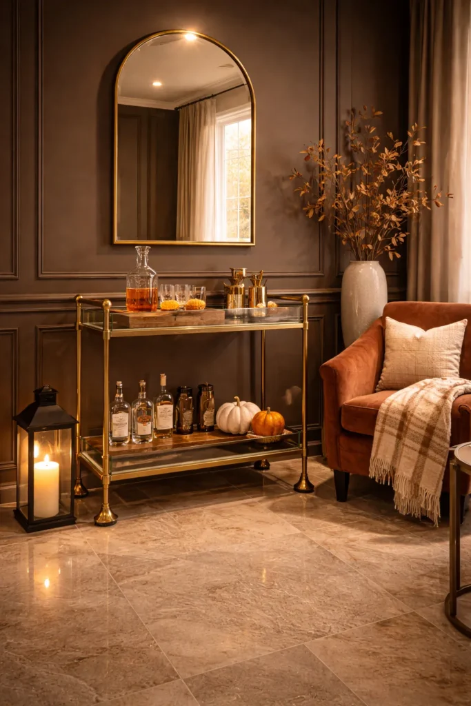 Elegant Fall Bar Cart Lounge Idea