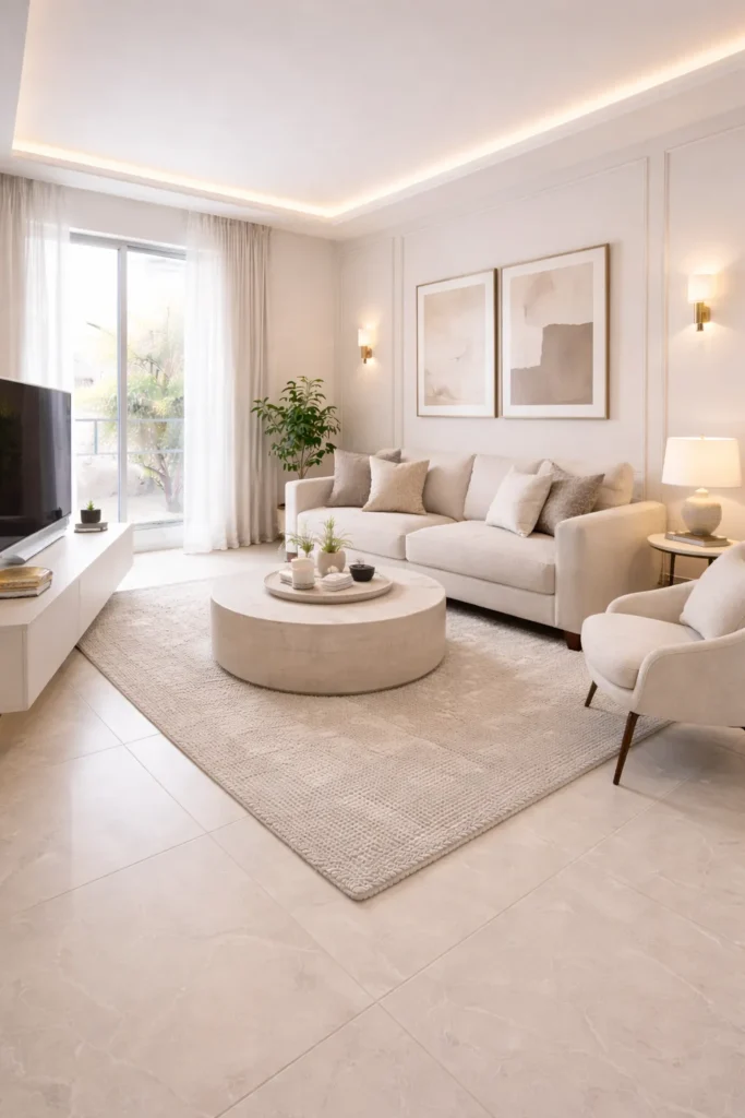 Elegant Cream Panel Stylish Living Room Idea