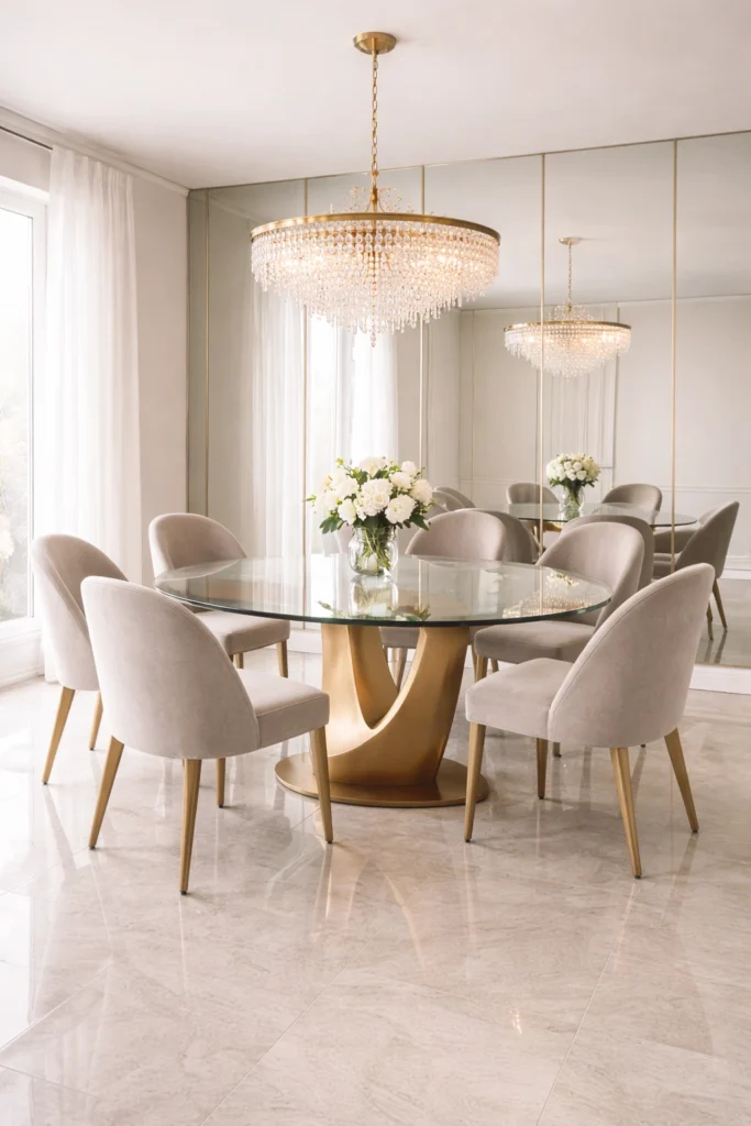 Elegant Mirror Accent Dining Room Idea