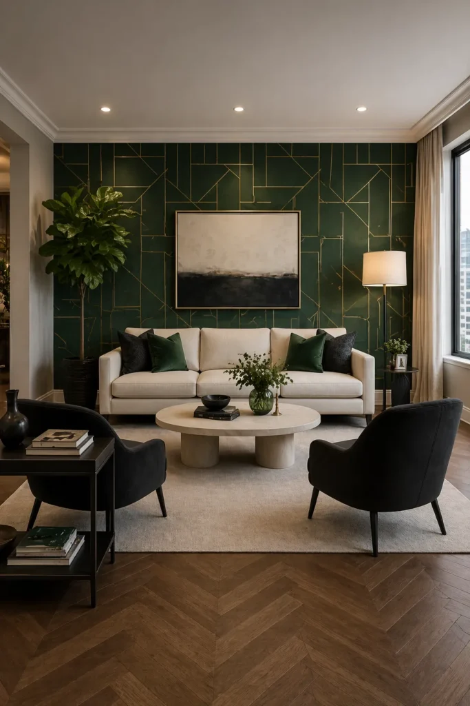 Emerald Geometric Living Room Feature Space Idea