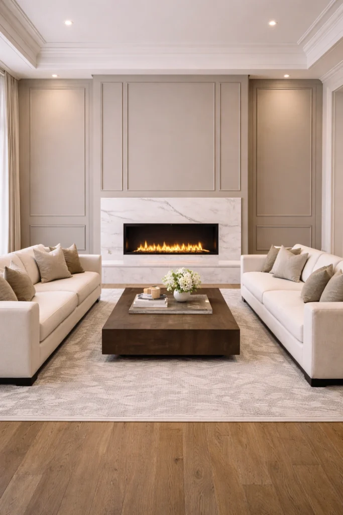Fireplace with Accent Wall Paneling Idea