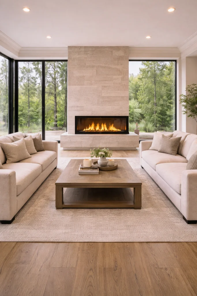 Fireplace with Large Window Background Idea