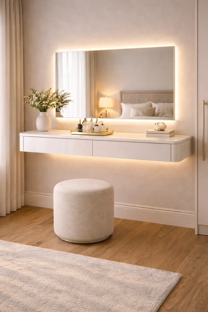 Floating White Gloss Vanity with LED Mirror Idea