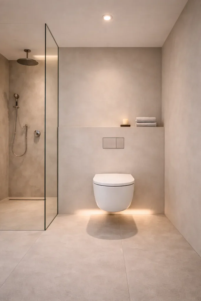 Floating Toilet & Seamless Wall Design Idea