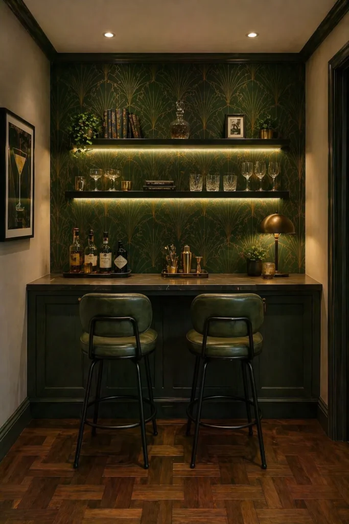 Forest Green Home Bar Nook Idea