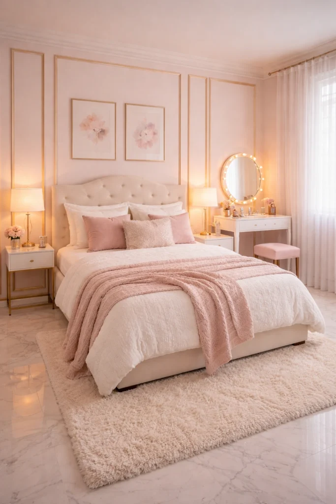 Glam Girly Gold Accent Bedroom Idea
