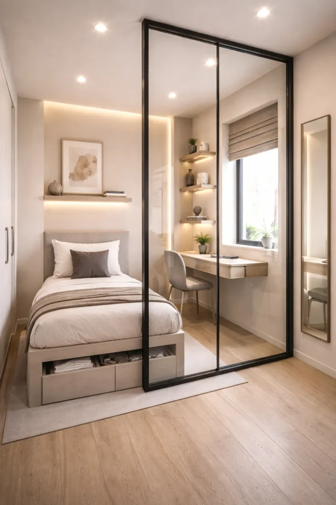 Glass Partition Box Room Bedroom Idea