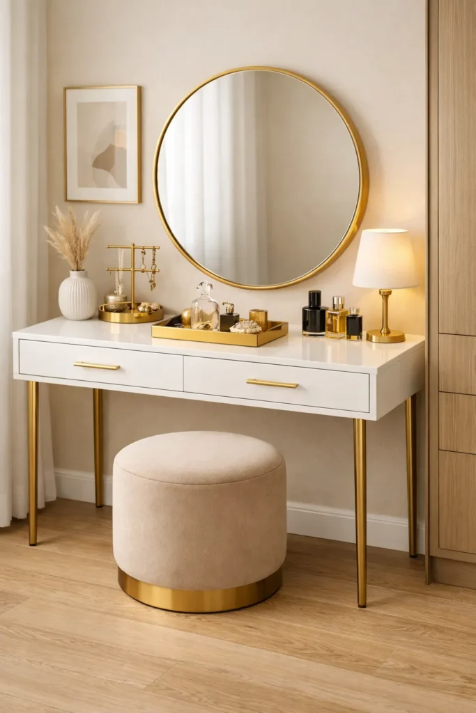 Gold Accent Modern Dressing Table Idea