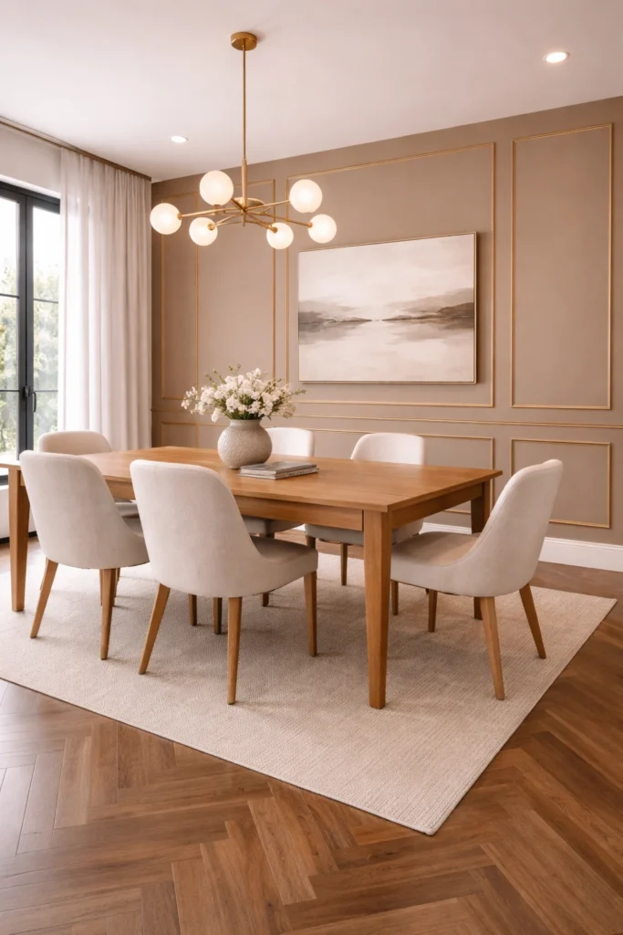 Gold Trim Paneling Dining Room Wall Idea