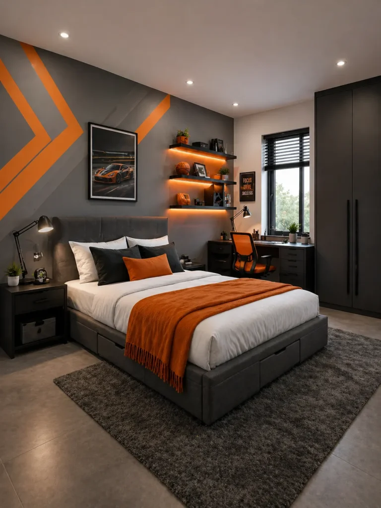 Grey and Orange Bedroom Idea