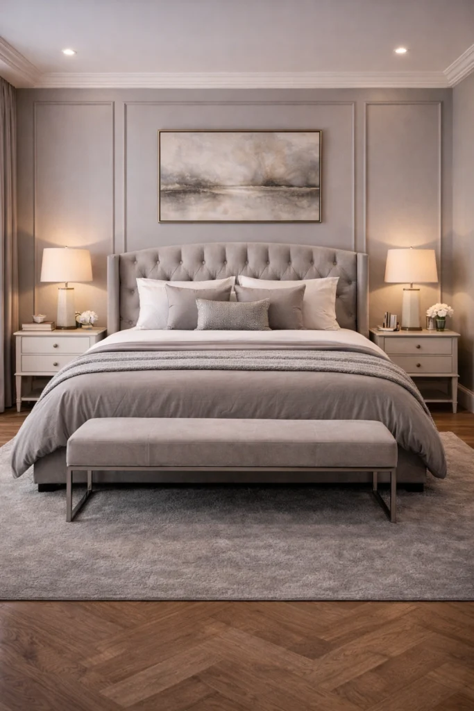 Grey Classic Molded Wall Bedroom Idea
