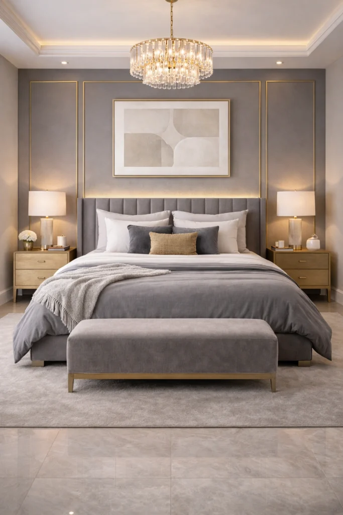 Grey Gold Accent Luxury Bedroom Idea