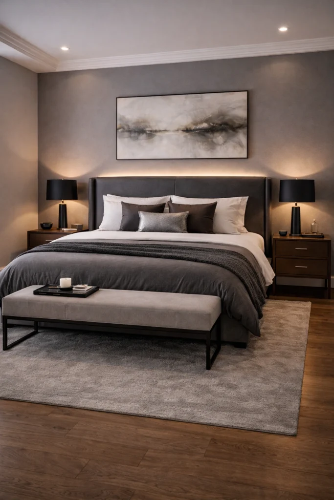 Grey Leather Headboard Modern Bedroom Idea