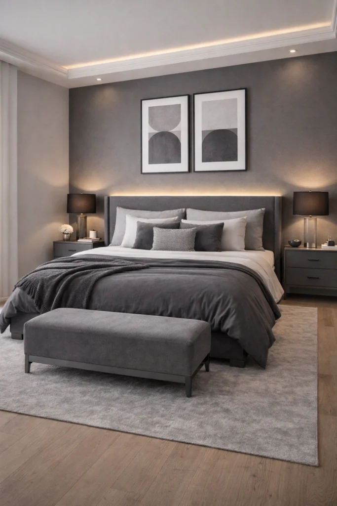 Grey Monochrome Elegant Bedroom Idea