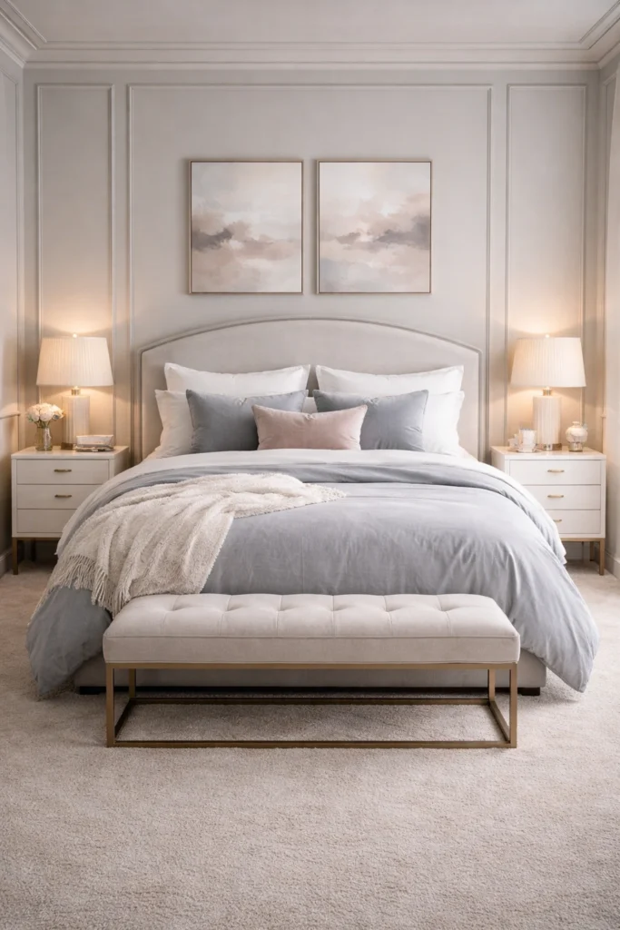 Grey Soft Romantic Bedroom Idea