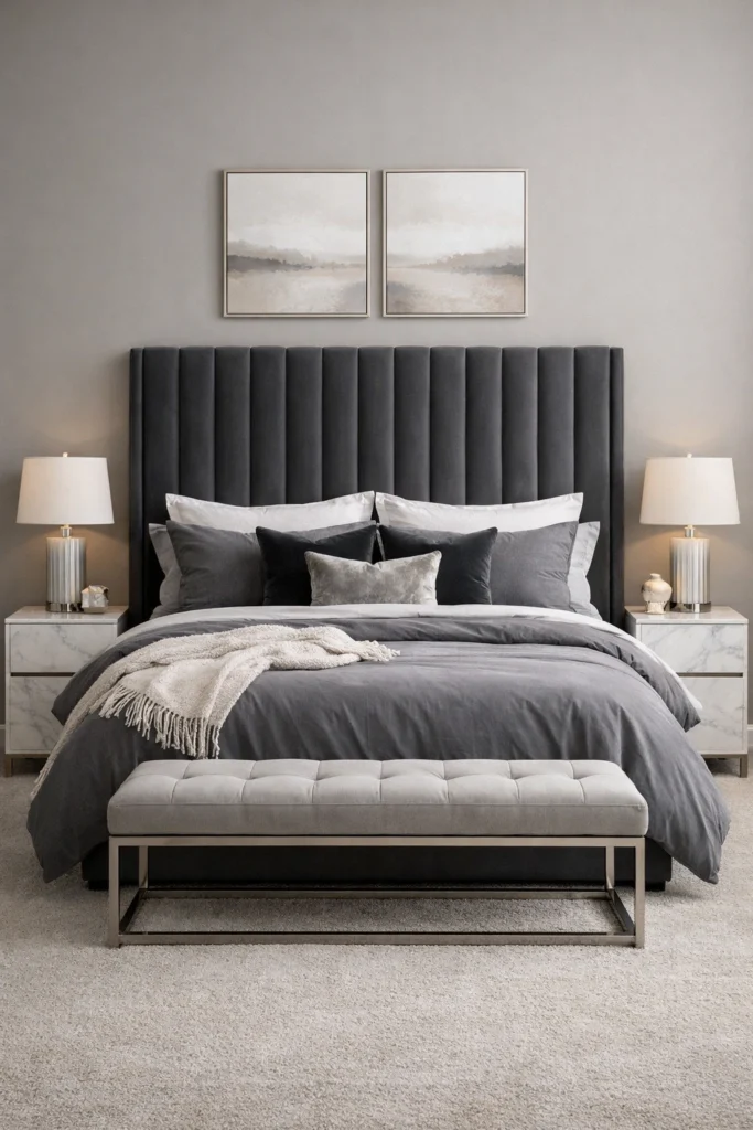 Grey Statement Headboard Bedroom Idea