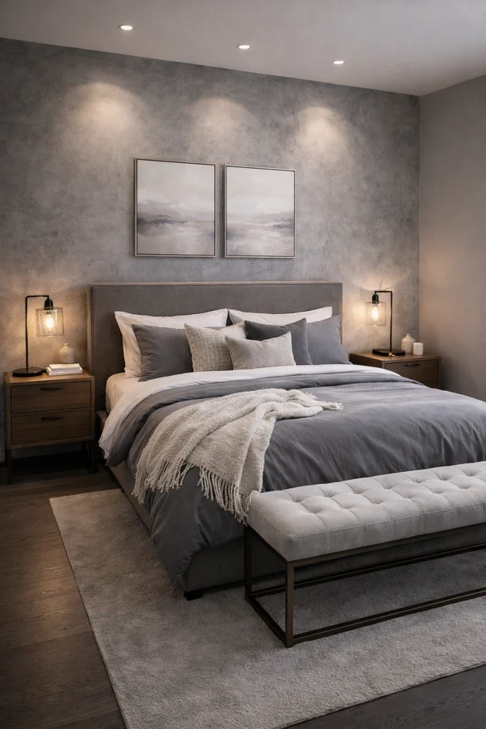 Grey Textured Wall Modern Bedroom Idea