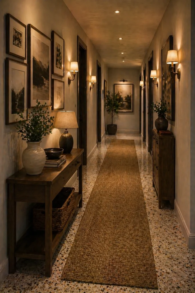 Hallway with Brown Gallery Styling Idea