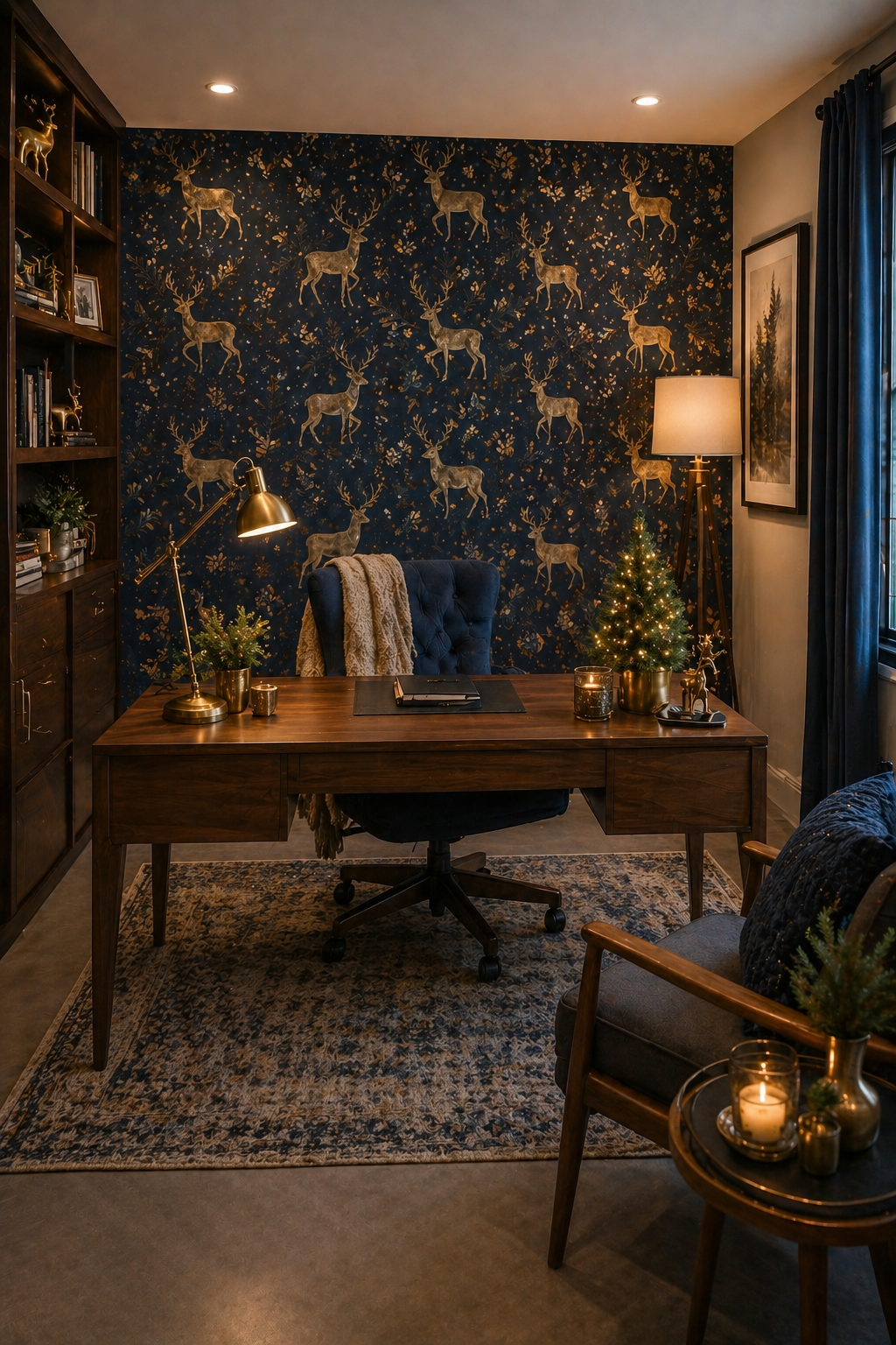 Home Office Navy Reindeer Statement Wall Idea