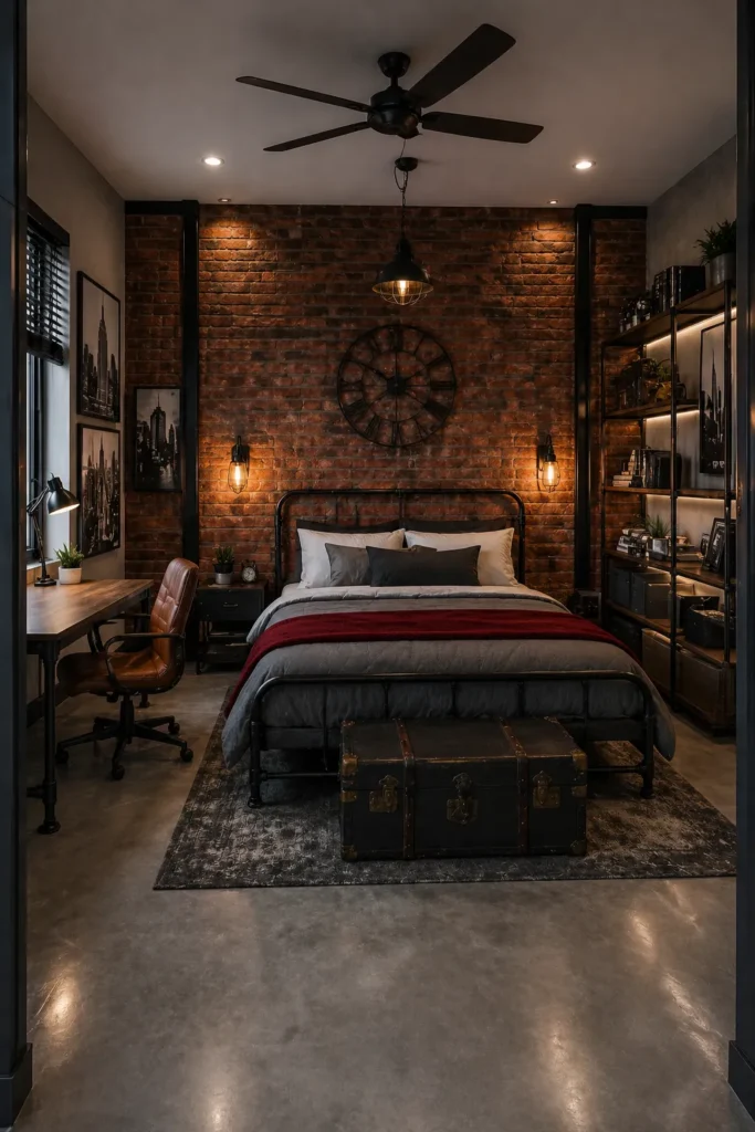 Industrial Brick Bedroom Idea