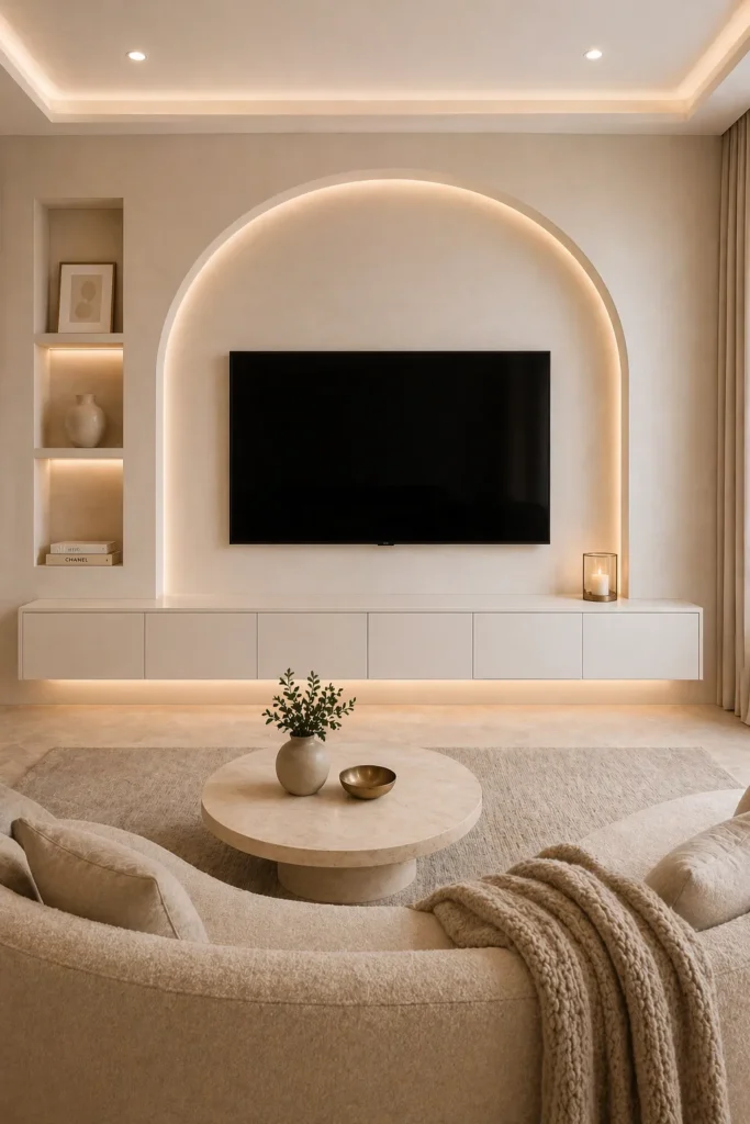 Ivory Arch Recess Media Wall Idea