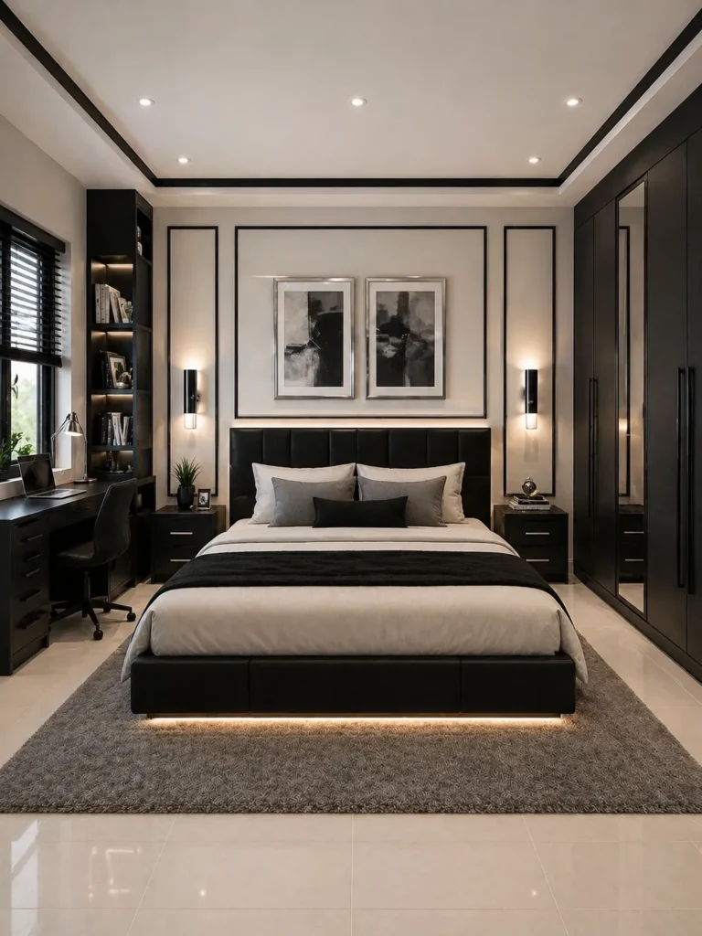 Ivory & Black Bedroom Idea