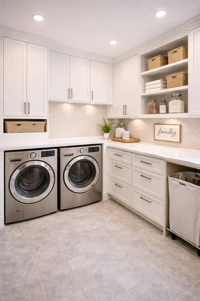 L-Shaped Laundry Room with Folding Zone Idea
