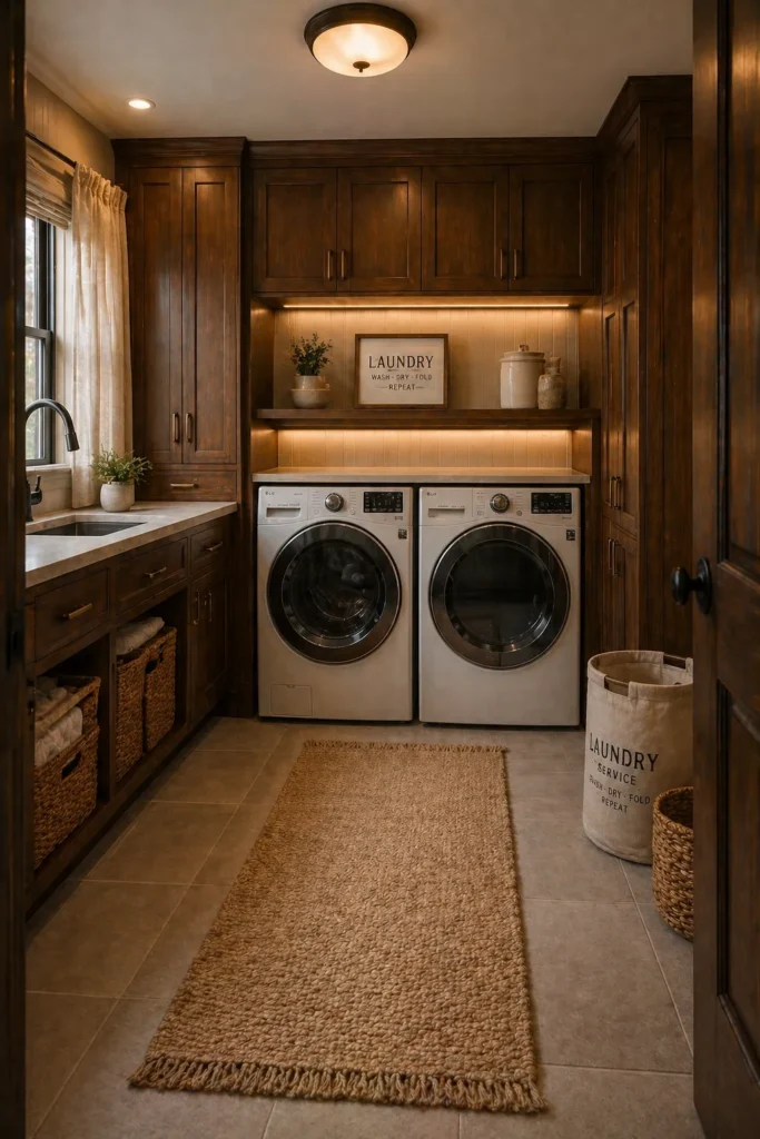 Laundry Room with Walnut Cabinets Idea