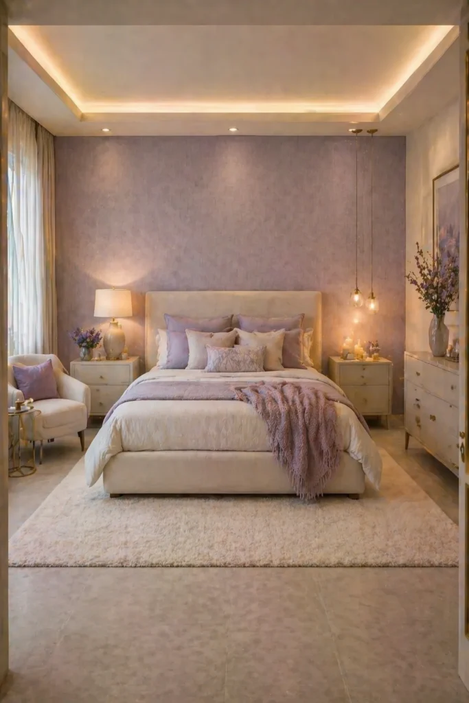 Lavender Linen Texture Bedroom Wallpaper Idea